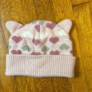 Charming Pink Heart Kids Beanie with Ears